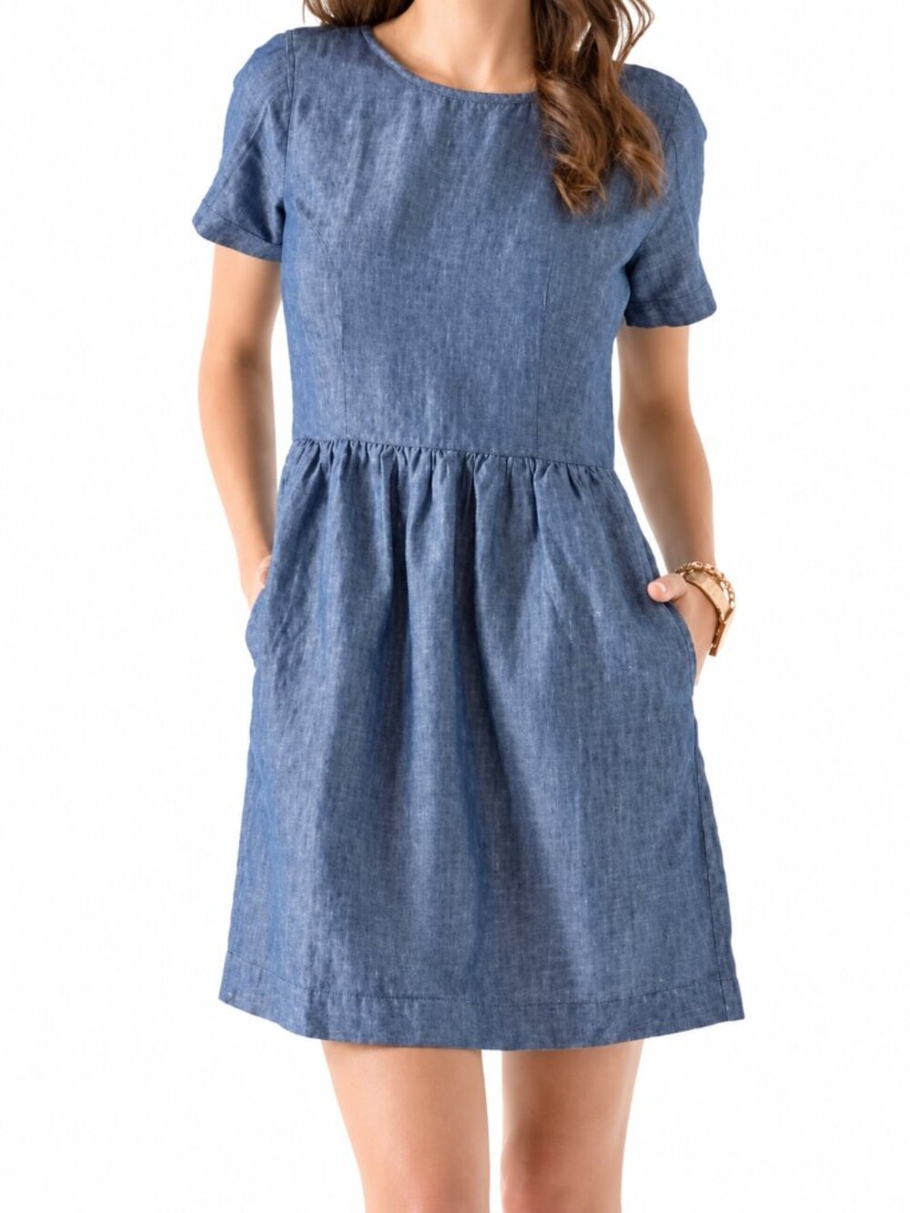 Madewell Songbird Chambray Blue Cotton Linen Mini Dress Short Sleeve (Size US 2)